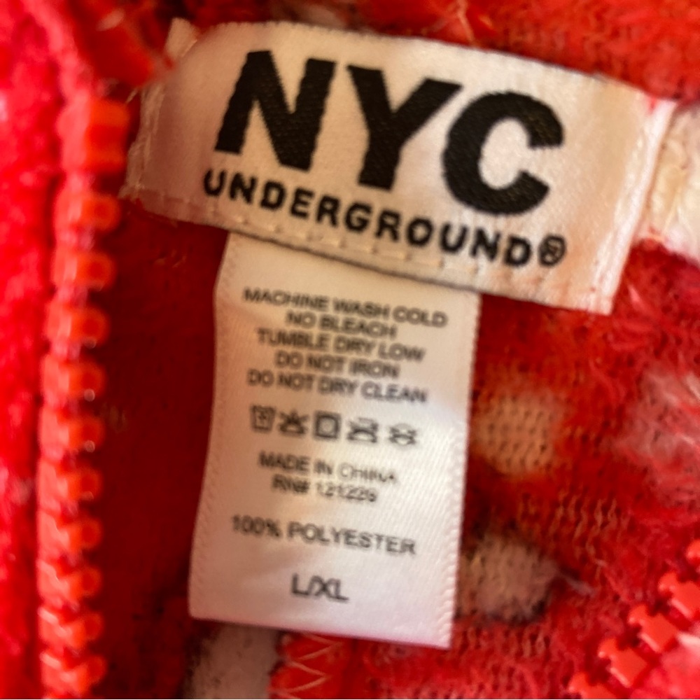 NYC underground adult Christmas pajama onesie one piece zip up hooded size L/XL - Picture 7 of 16